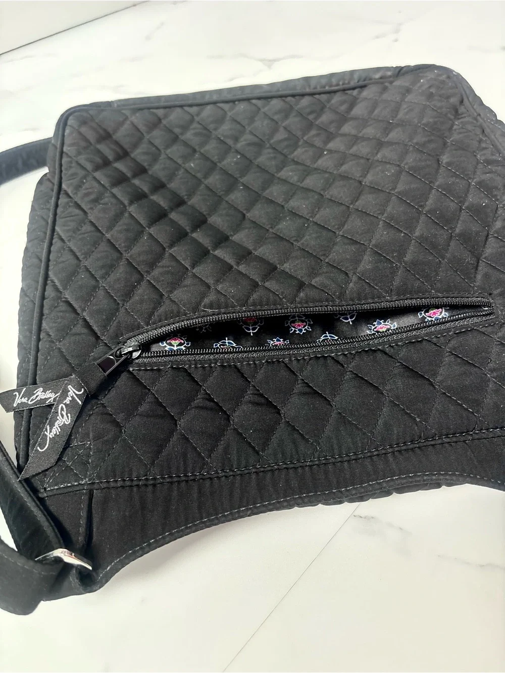 Vera Bradley Blooming Flowers Black Quilted Crossbody Messenger Travel Bag Purse